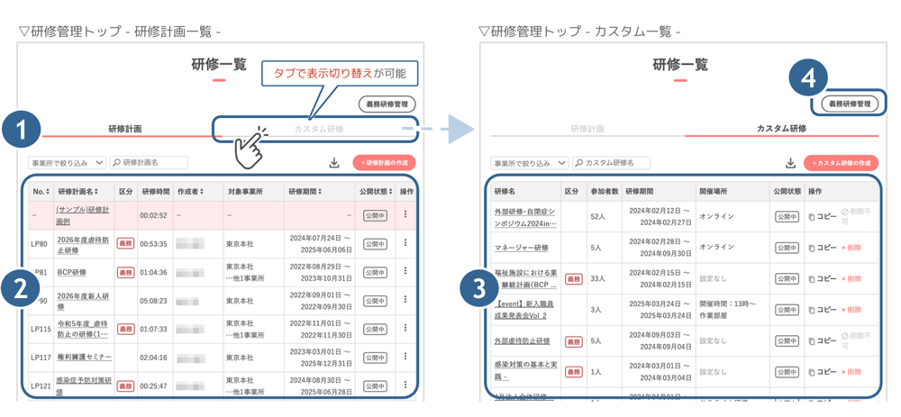 研修管理の画面説明