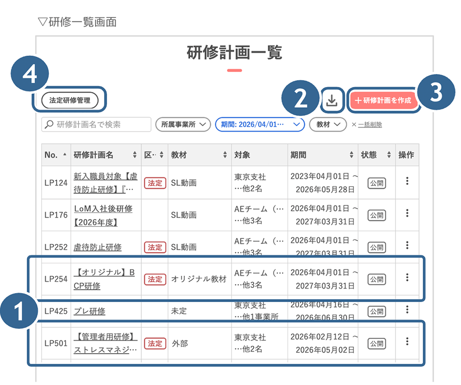 研修計画の画面説明